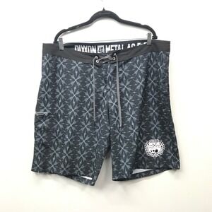 Dixxon Board Shorts Mens Size 40 Metal as F*ck Black Skeleton Bolts Swim Trunks